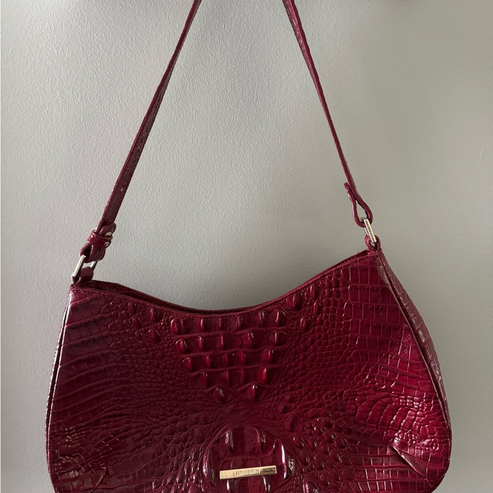 Brahmin Rich Red Crocodile-Embossed Shoulder Bag